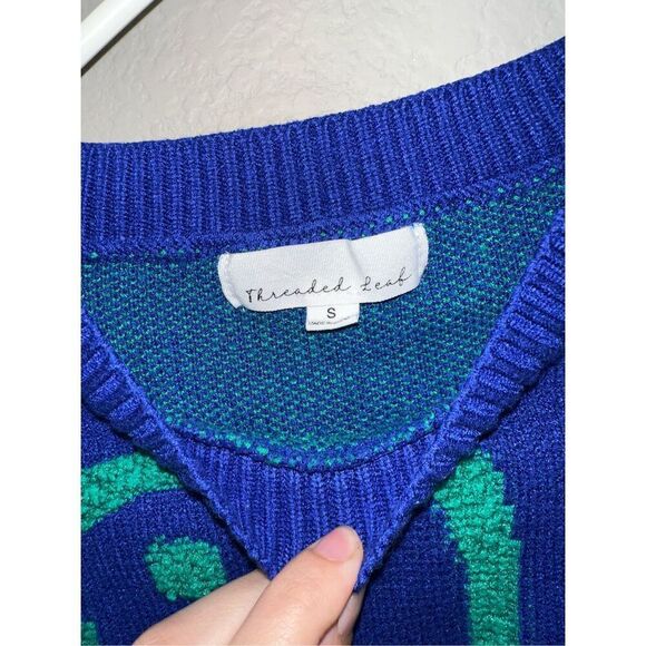 Treaded Leafs Embroidered Dinosaur Knit Sweater - Picture 3 of 6